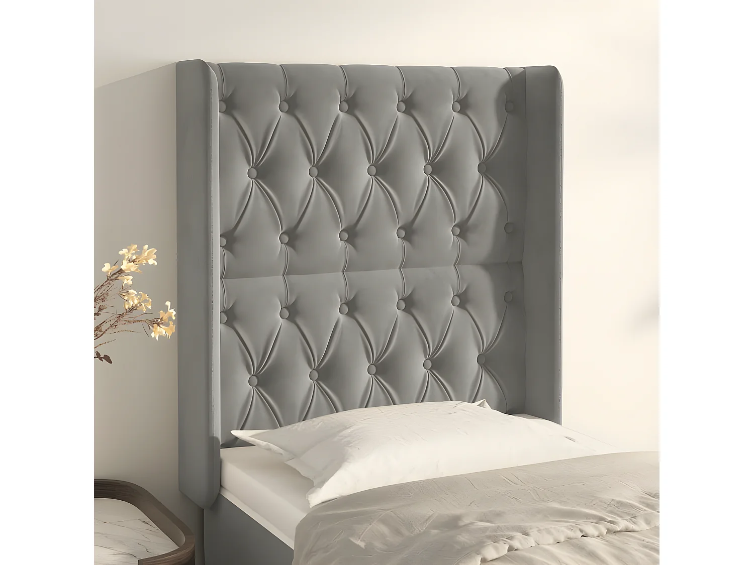 Tête de lit avec oreilles Gris clair 83x16x118/128 cm Velours