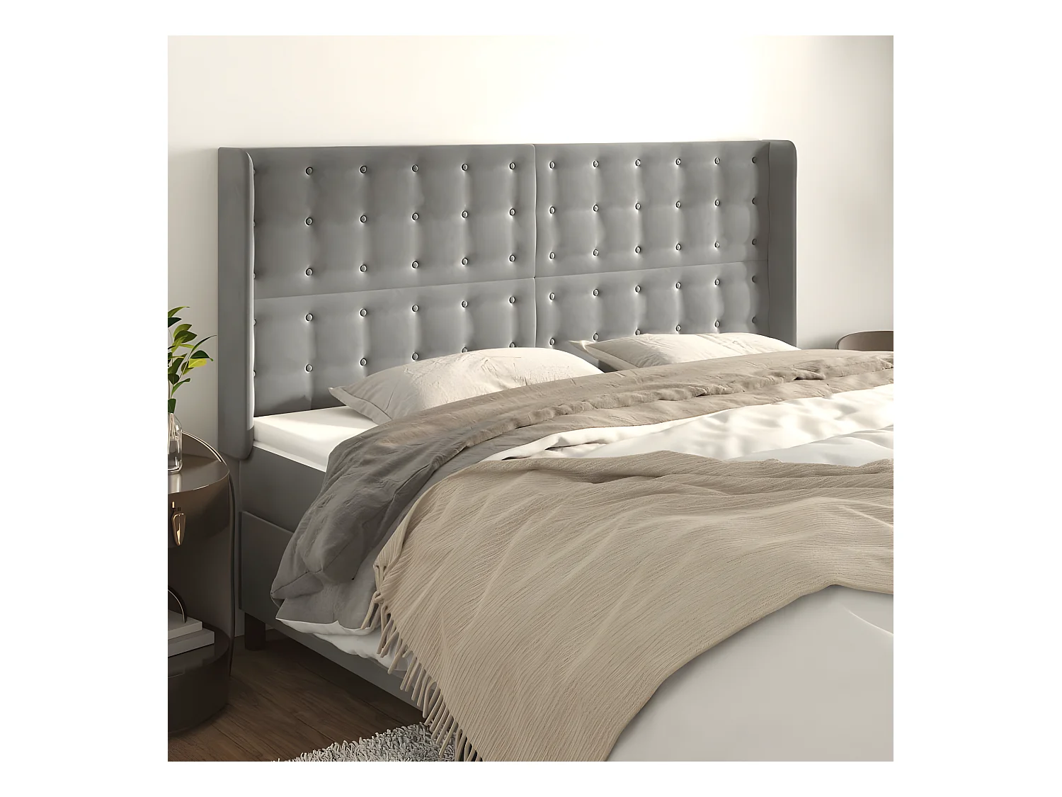 Tête de lit avec oreilles Gris clair 183x16x118/128 cm Velours