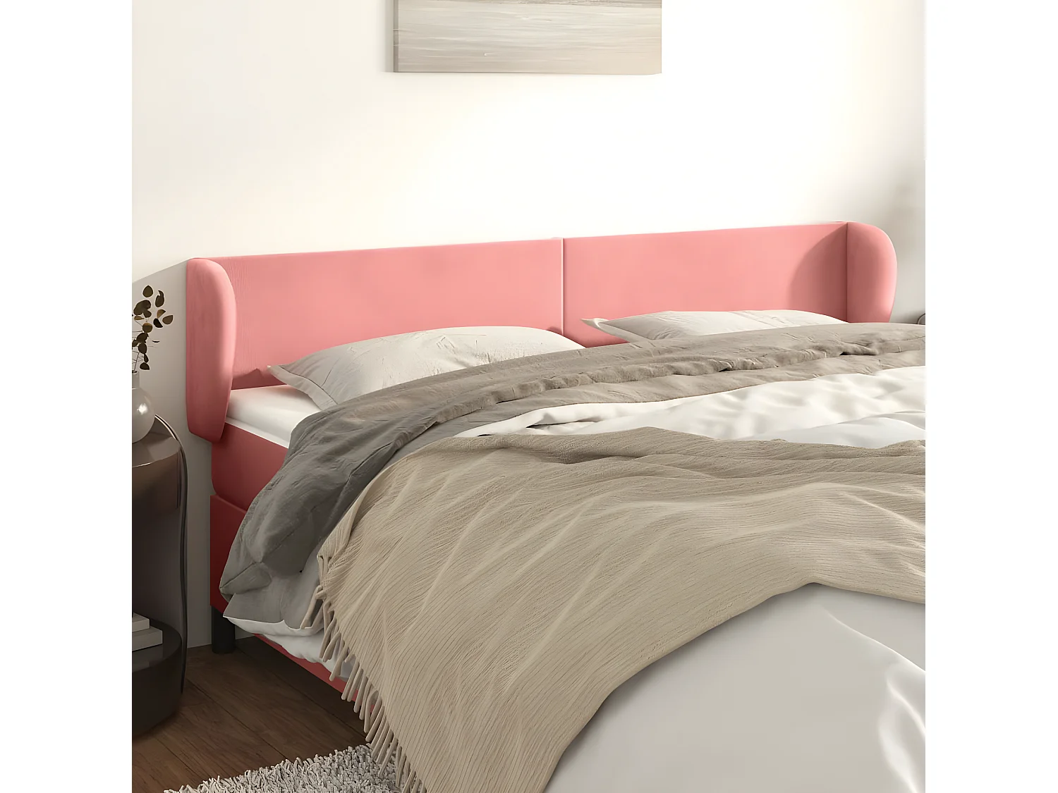 Tête de lit avec oreilles Rose 163x23x78/88 cm Velours