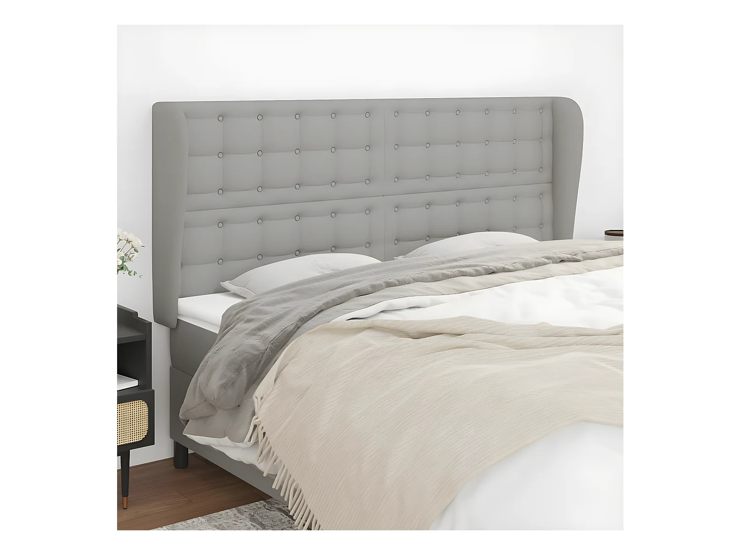 Tête de lit avec oreilles Gris clair 203x23x118/128 cm Tissu