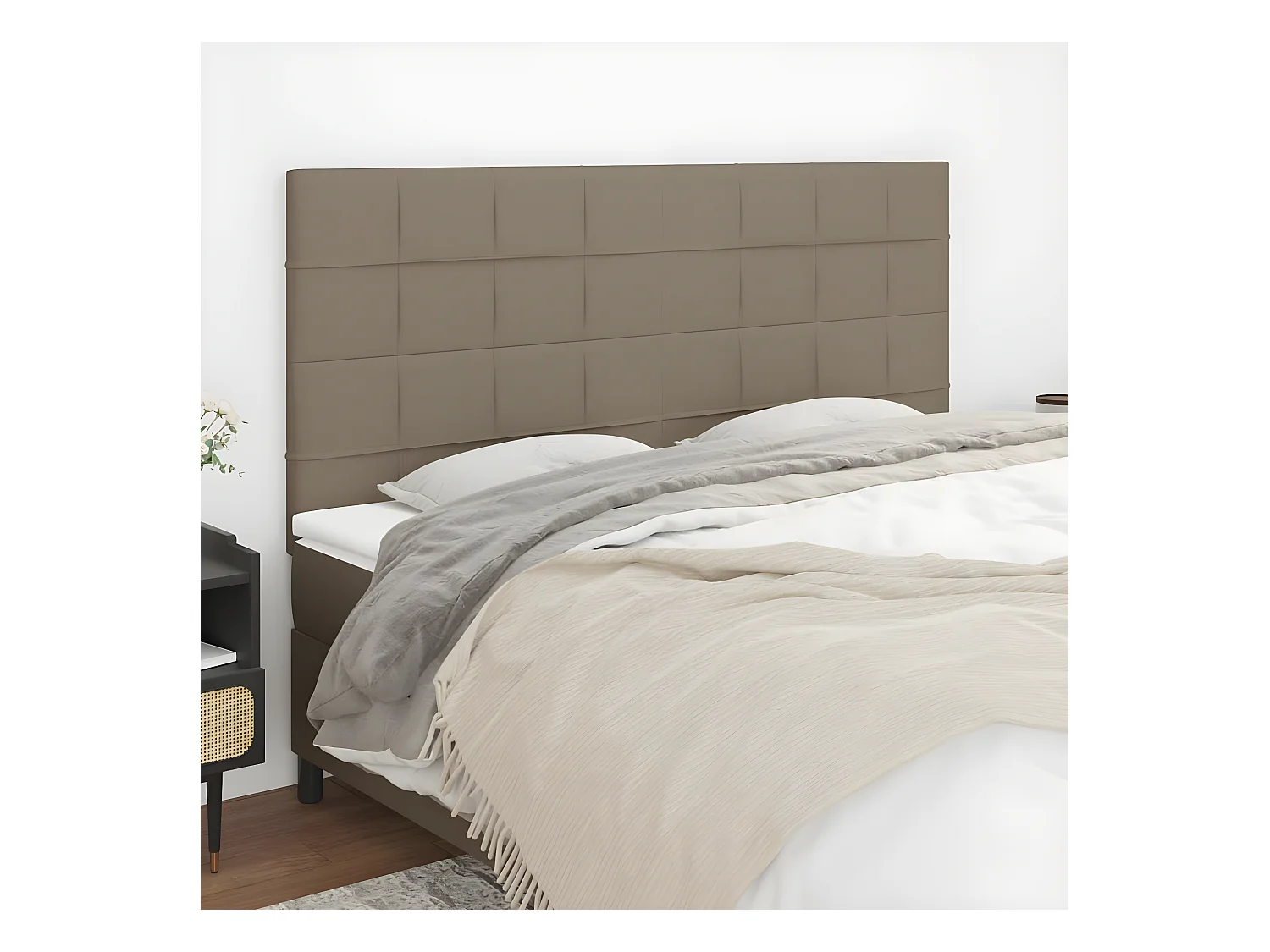 Cabeceira cama 4 peças tecido 90x5x78/88 cm cinzento-acastanhado