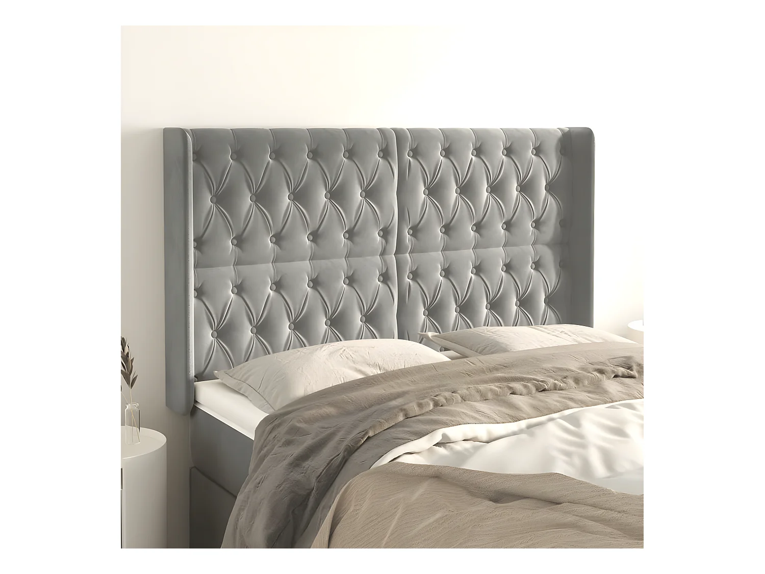 Tête de lit avec oreilles Gris clair 163x16x118/128 cm Velours