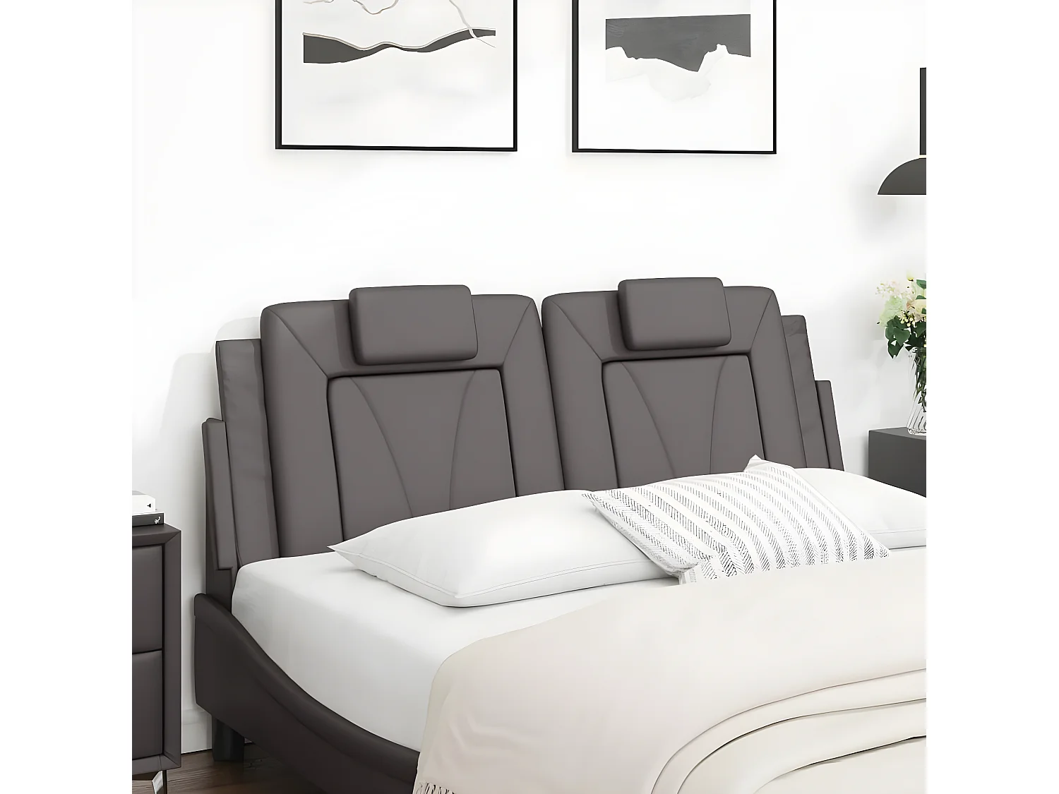 Coussin de tête de lit gris 140 cm similicuir