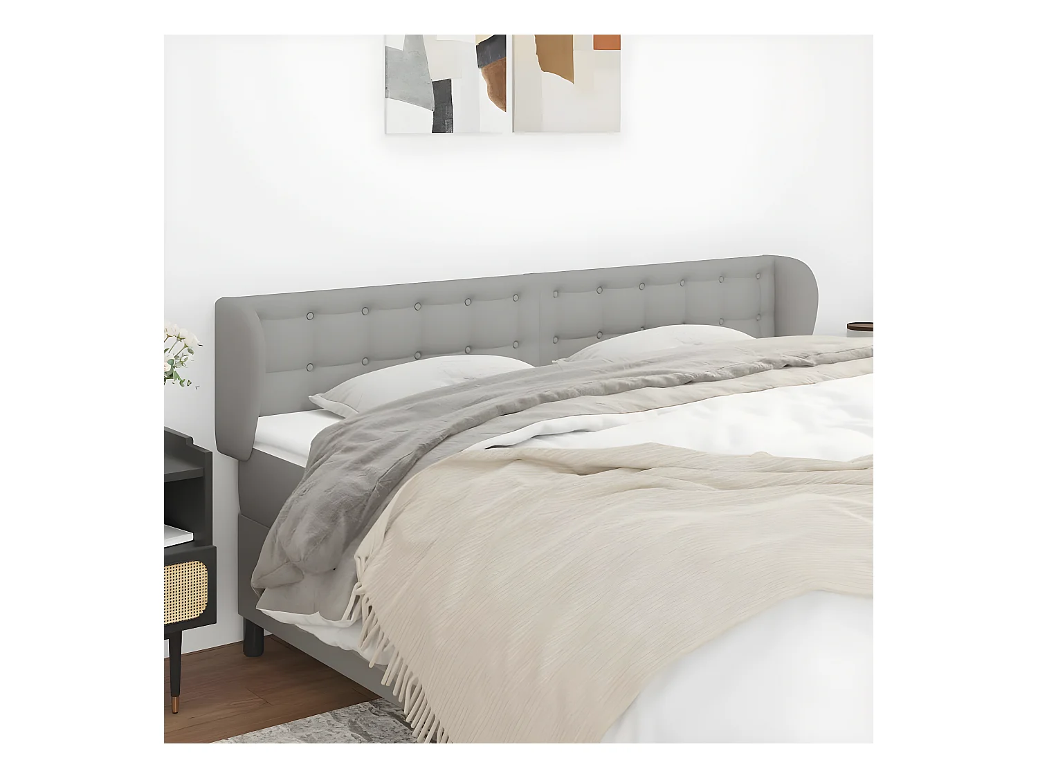 Tête de lit avec oreilles Gris clair 183x23x78/88 cm Tissu