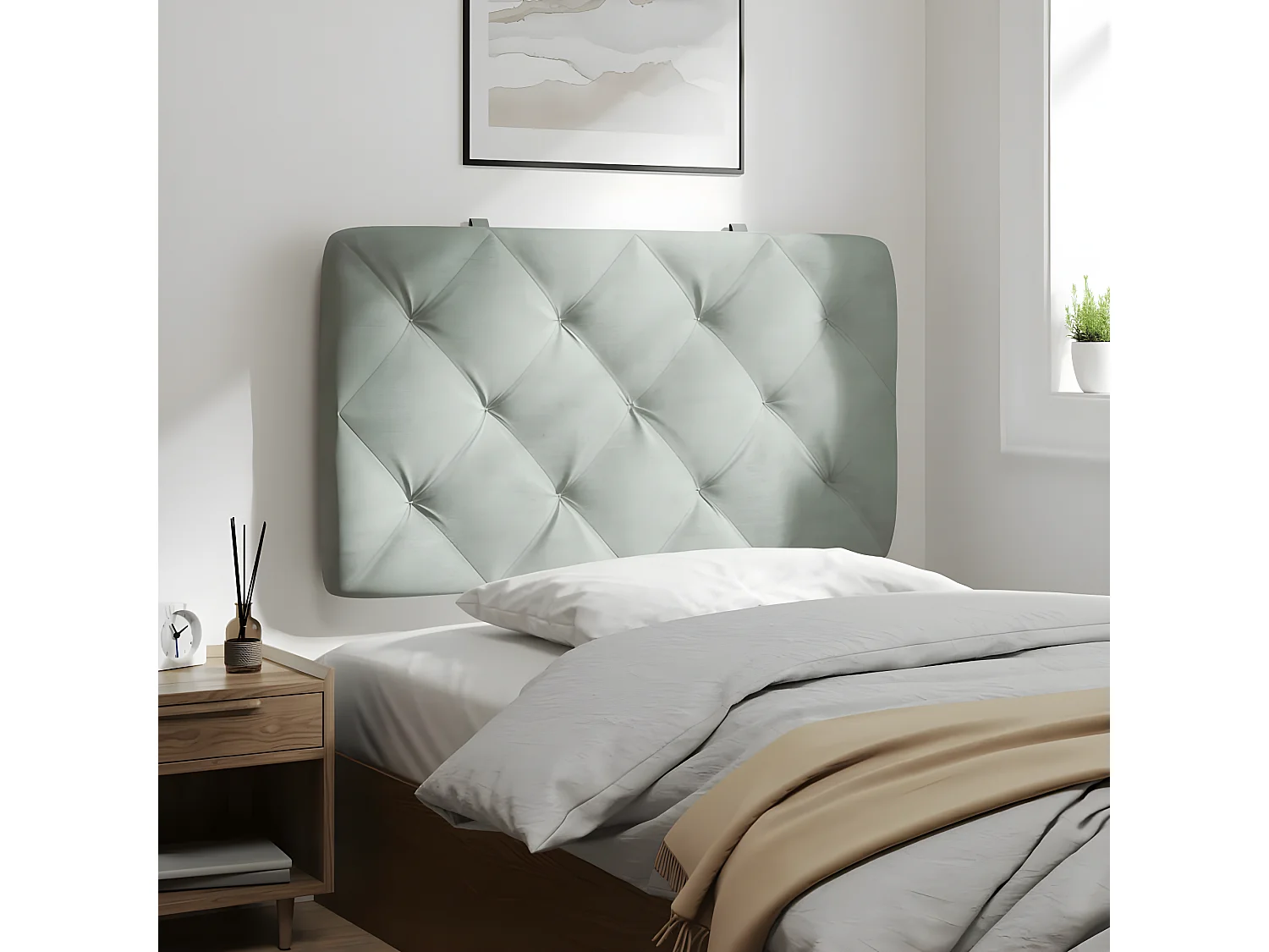 Coussin de tête de lit gris clair 80 cm velours
