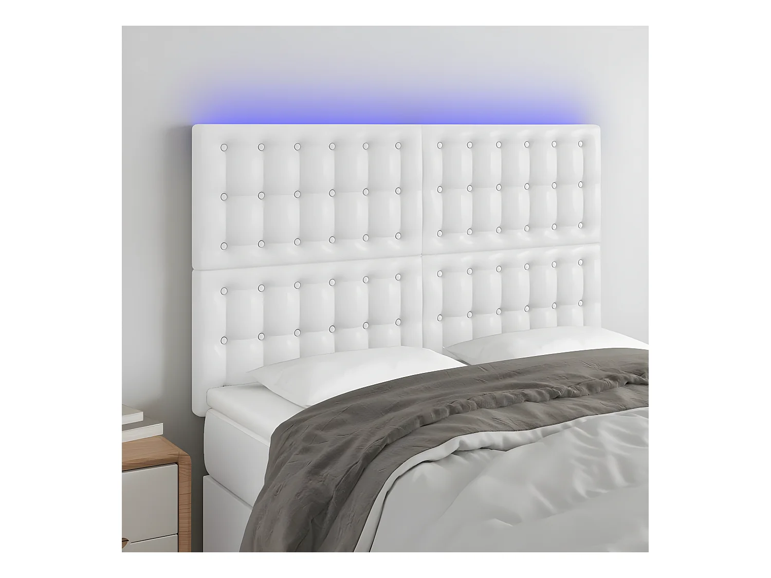 Tête de lit à LED Blanc 144x5x118/128 cm Similicuir