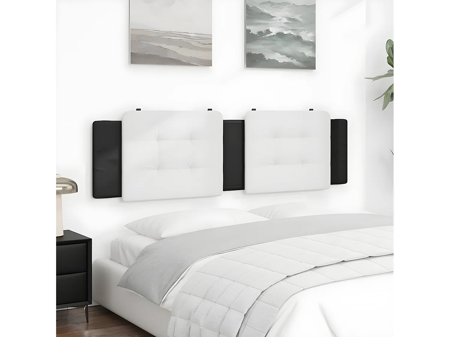 Coussin de tête de lit blanc et noir 180 cm similicuir