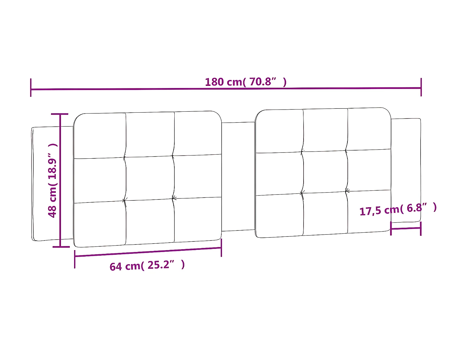 Coussin de tête de lit blanc et noir 180 cm similicuir