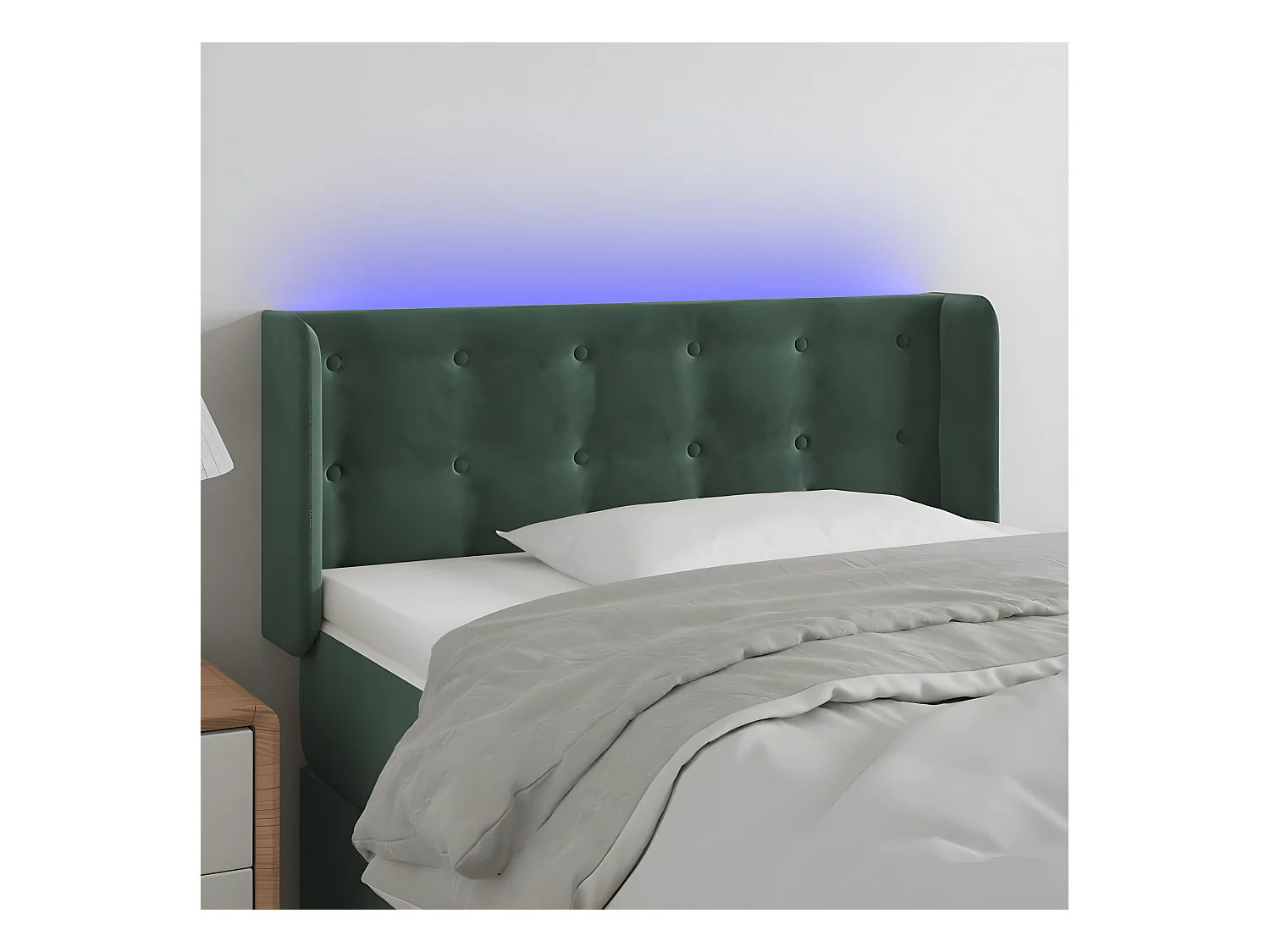 Cabecero con LED de terciopelo verde oscuro 83x16x78/88 cm