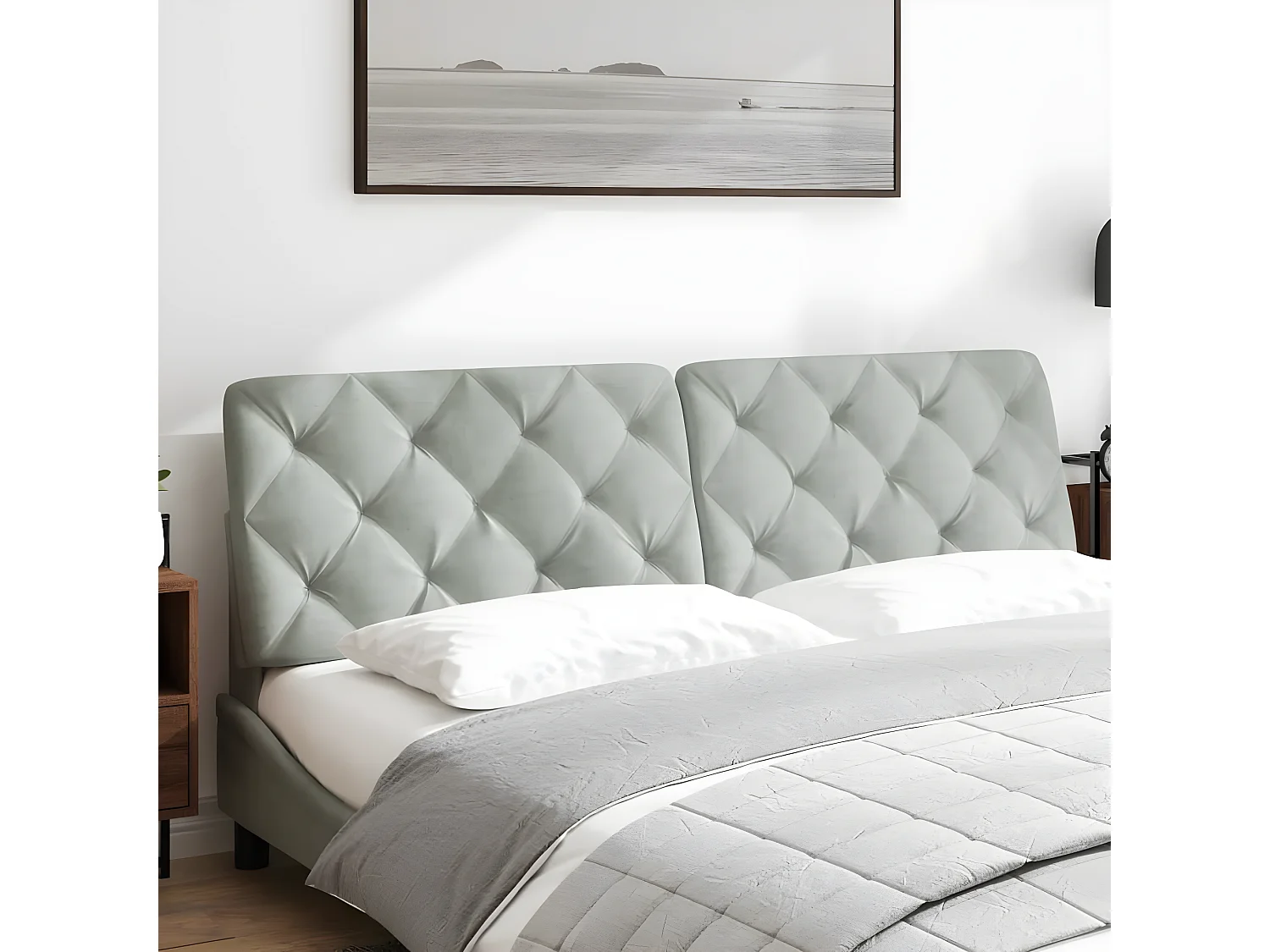 Coussin de tête de lit gris clair 180 cm velours