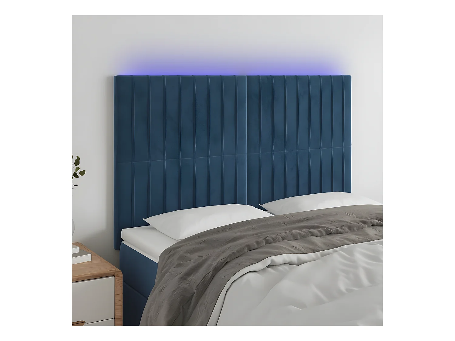 Hoofdbord LED 144x5x118/128 cm fluweel donkerblauw