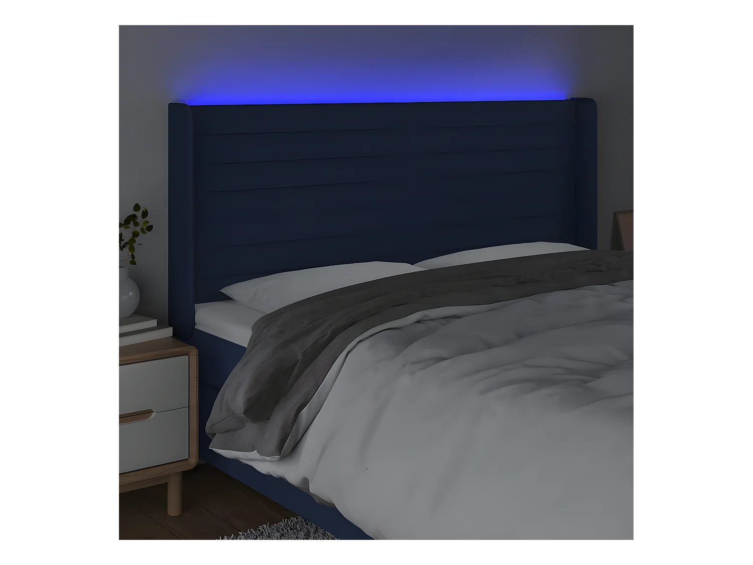 Tête de lit à LED Bleu 203x16x118/128 cm Tissu