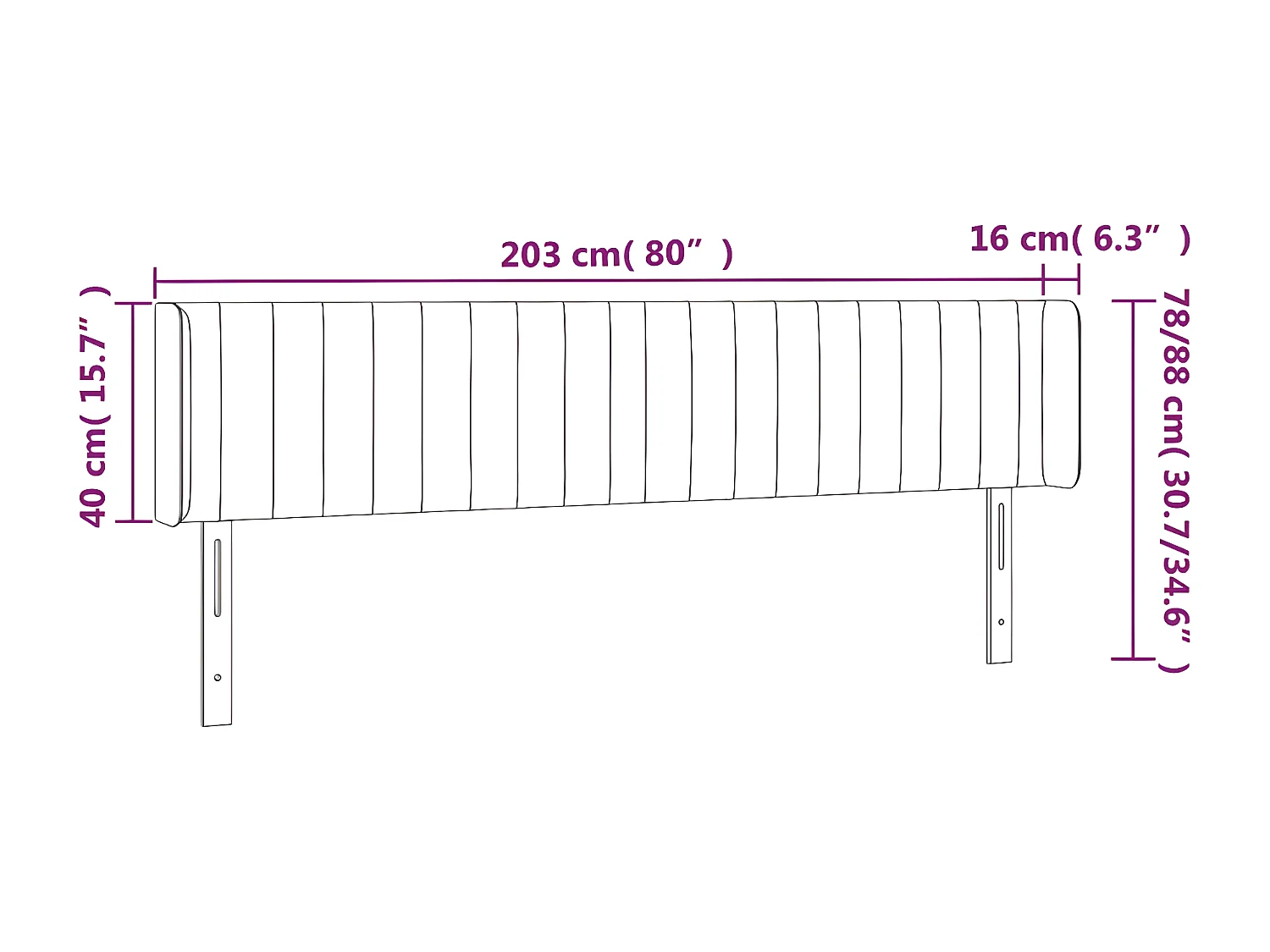 Tête de lit avec oreilles Gris clair 203x16x78/88 cm Tissu