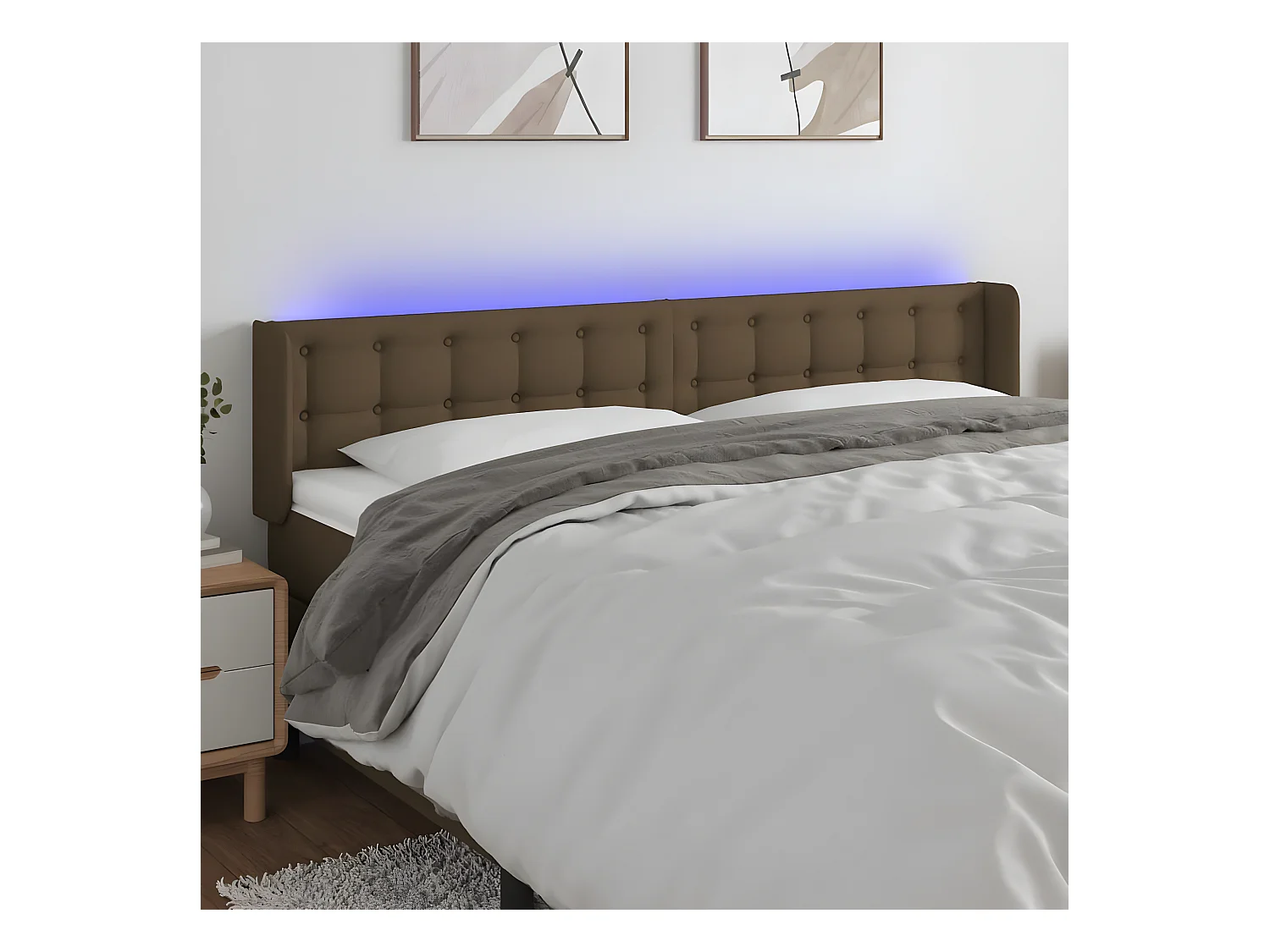 Tête de lit à LED Marron foncé 183x16x78/88 cm Tissu