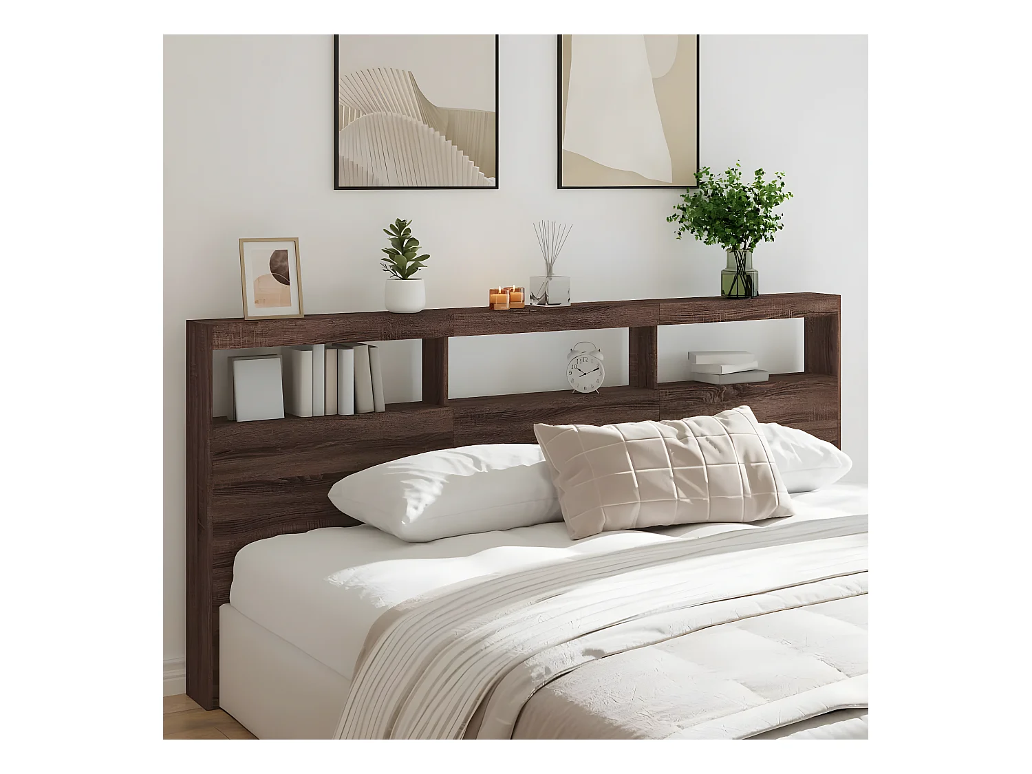 Hoofdbordkast met LED-verlichting 220x17x102 cm bruin eiken