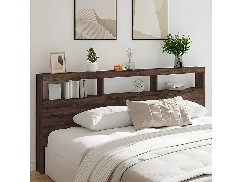 Hoofdbordkast met LED-verlichting 220x17x102 cm bruin eiken
