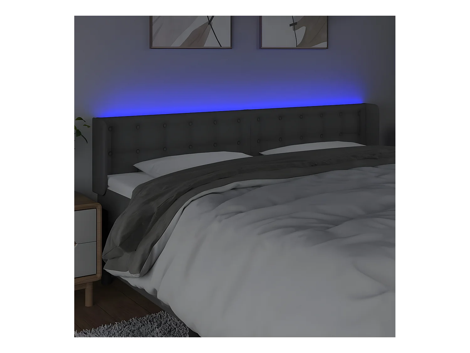 Hoofdbord LED 203x16x78/88 cm stof donkergrijs
