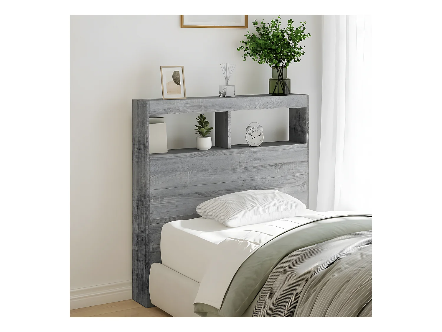 Cabecero de cama con luz LED gris Sonoma 100x17x102 cm