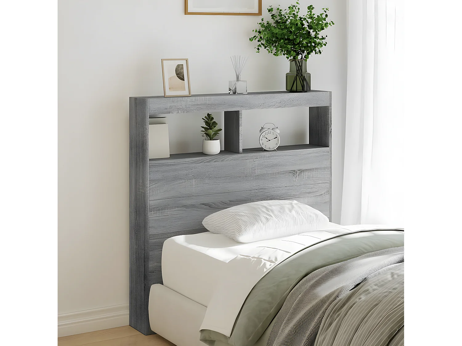 Hoofdbordkast met LED-verlichting 100x17x102 cm grijs sonoma