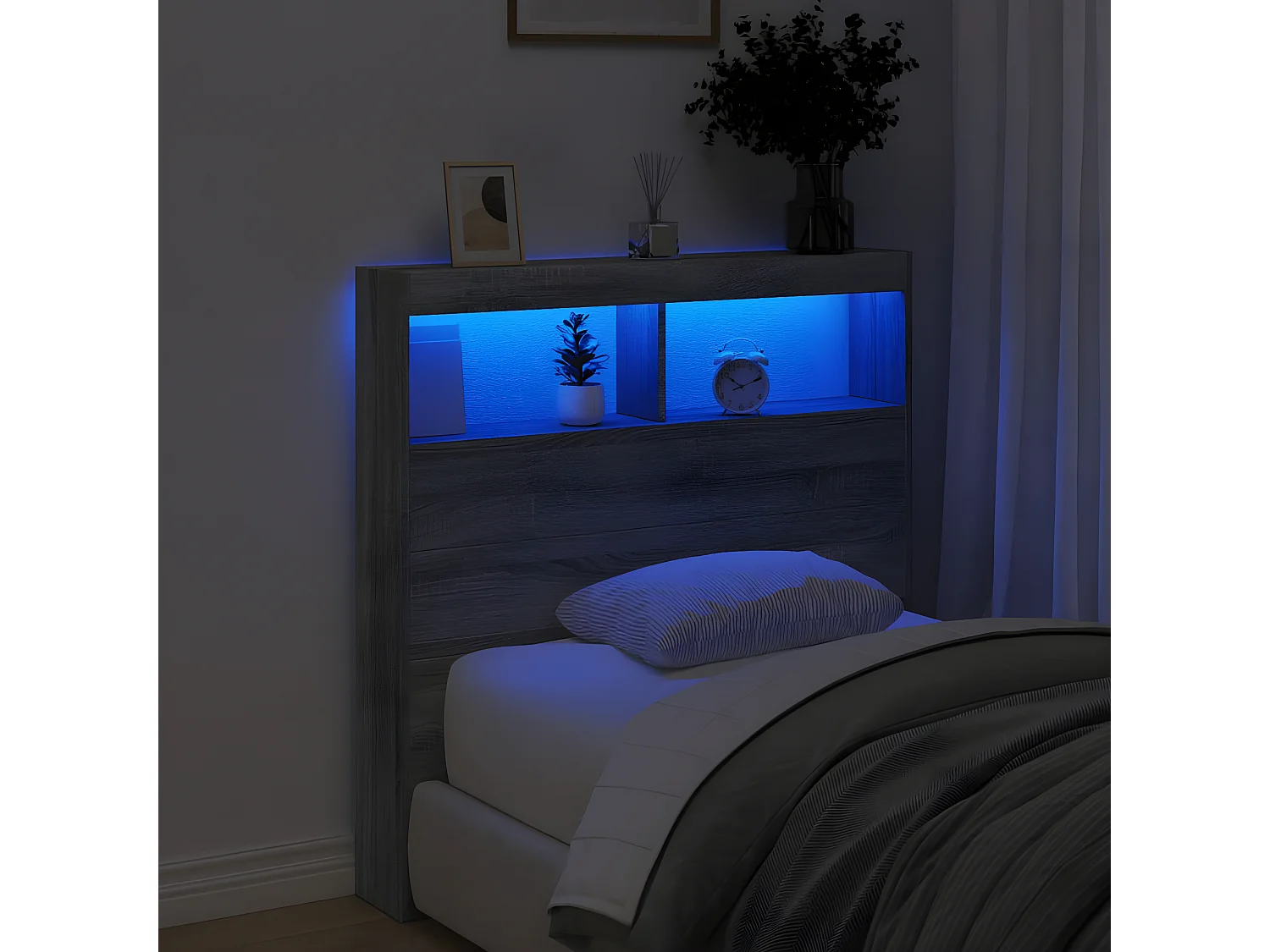 Hoofdbordkast met LED-verlichting 100x17x102 cm grijs sonoma