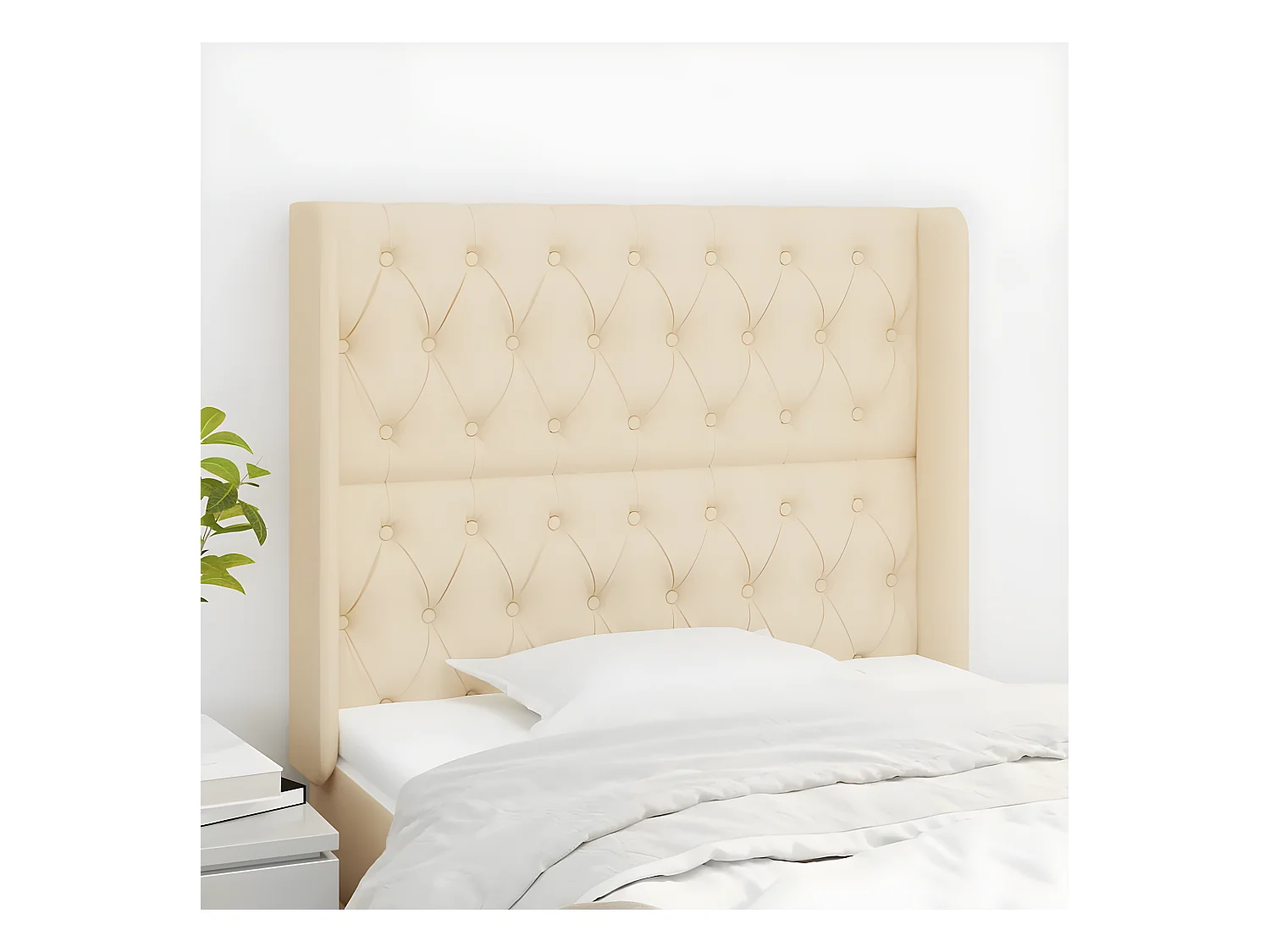 Cabeceira de cama c/ abas tecido 103x16x118/128 cm creme
