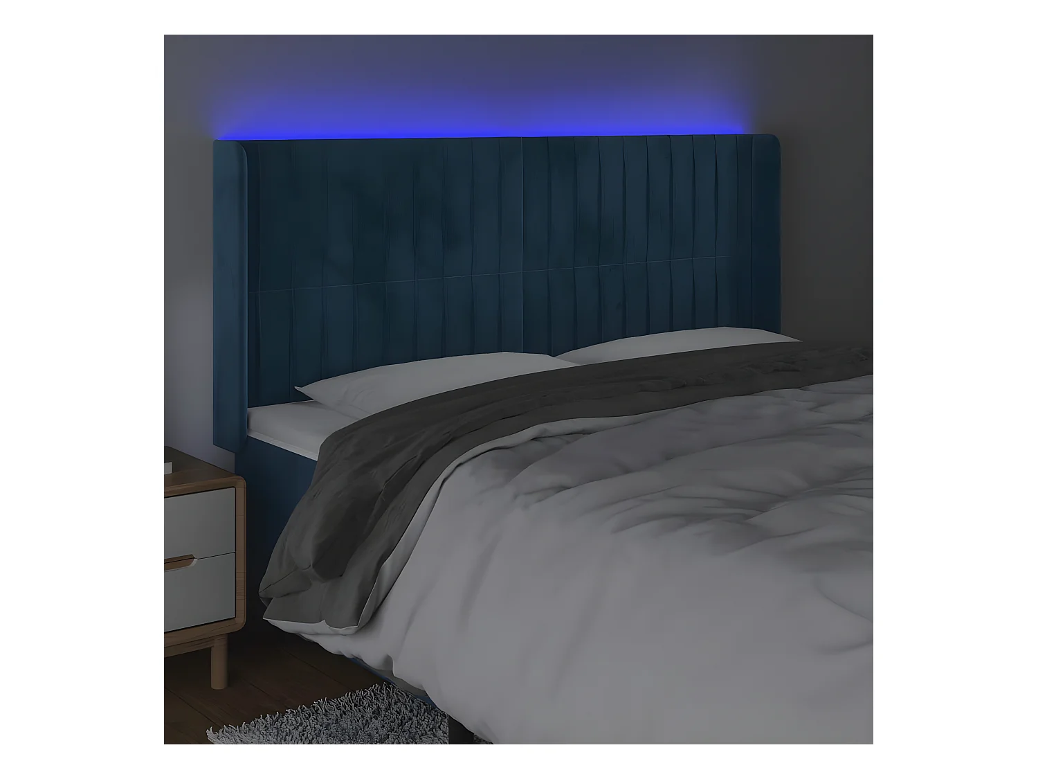 Tête de lit à LED Bleu foncé 203x16x118/128 cm Velours