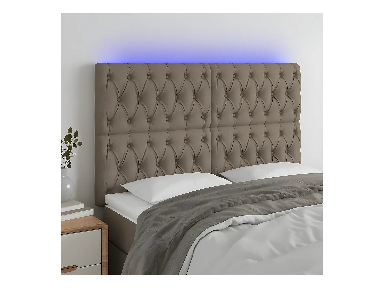 Hoofdbord LED 144x7x118/128 cm stof taupe