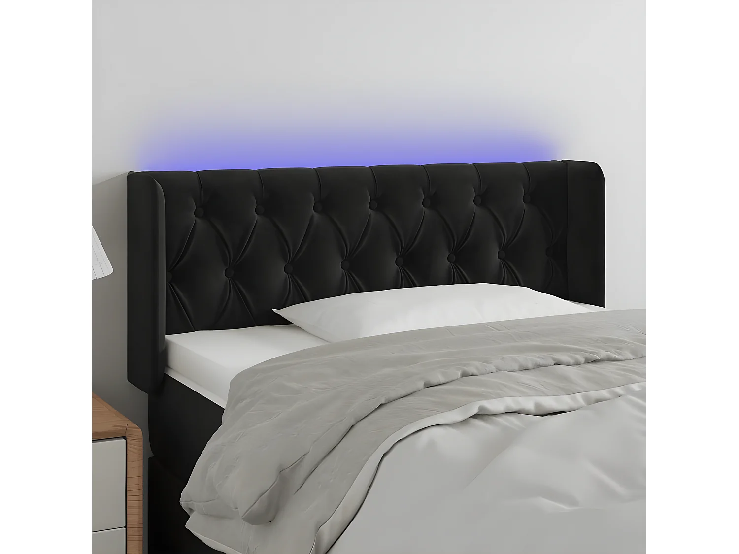 Cabecero con LED de terciopelo negro 103x16x78/88 cm