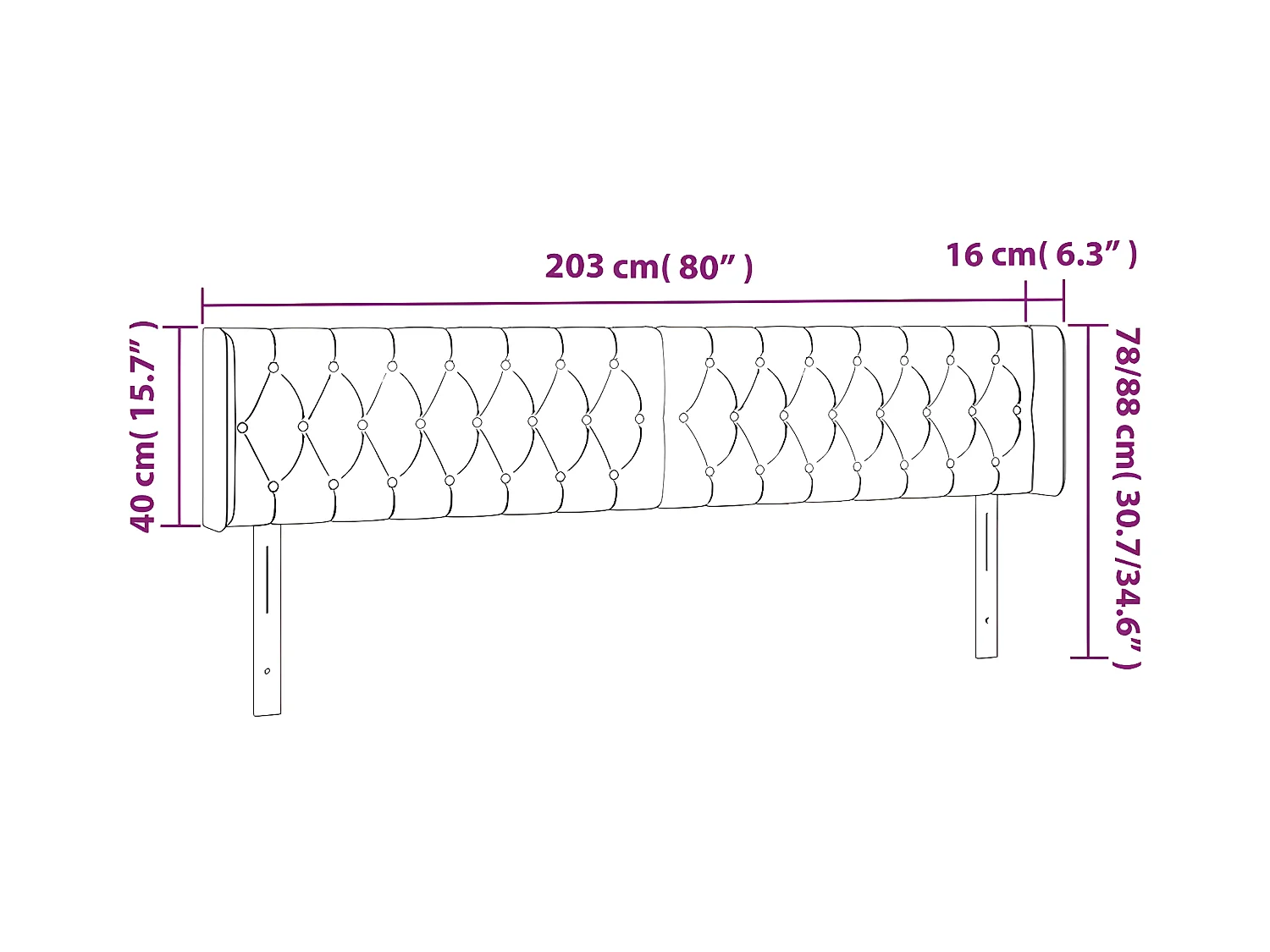 Tête de lit avec oreilles Taupe 203x16x78/88 cm Tissu