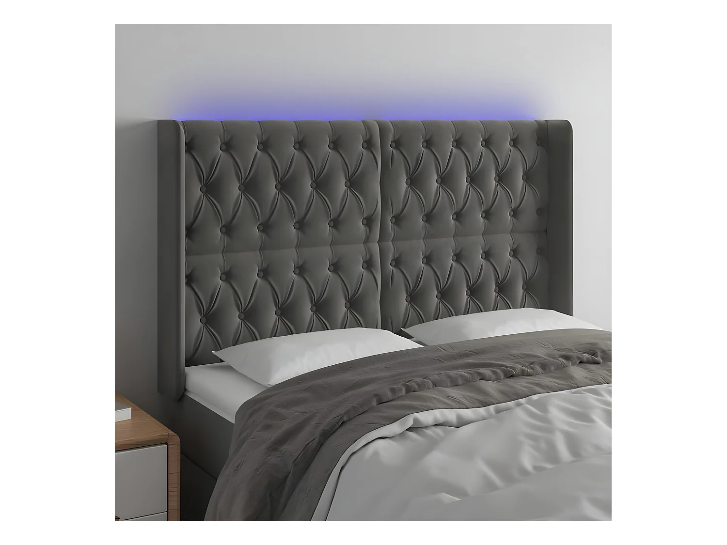 Tête de lit à LED Gris foncé 147x16x118/128 cm Velours