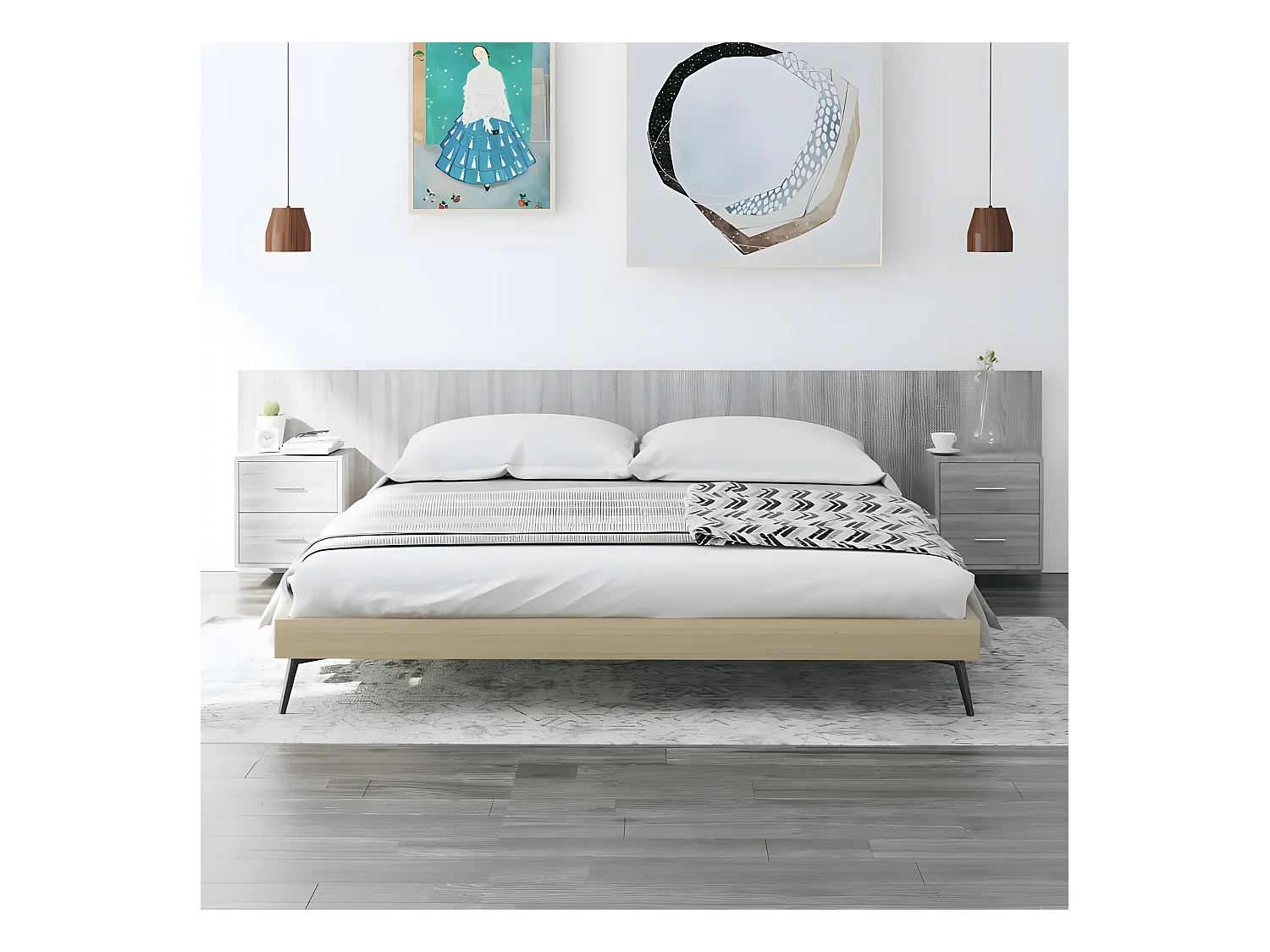 Tête de lit avec armoires Gris sonoma Bois d'ingénierie