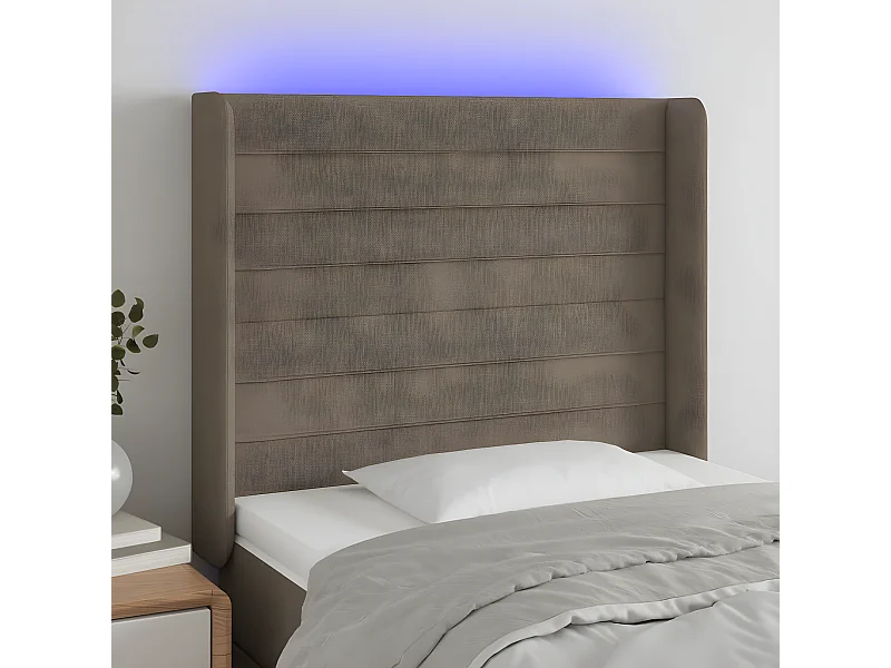 Cabecero con LED de tela gris taupe 83x16x118/128 cm