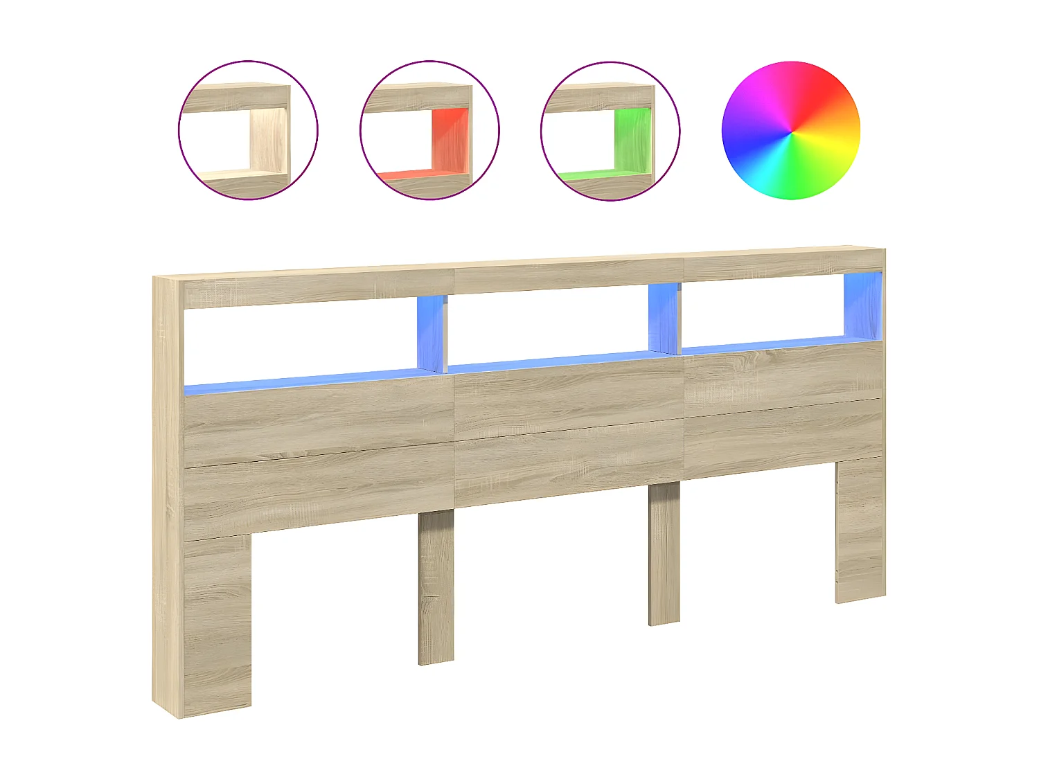 Armoire tête de lit avec LED chêne sonoma 220x17x102 cm