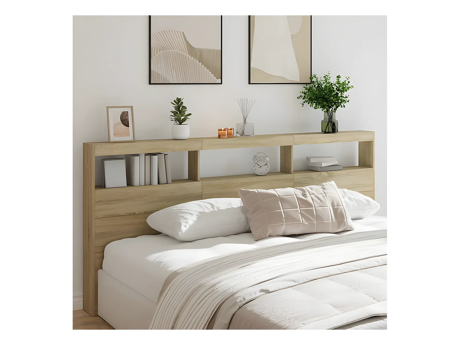 Armoire tête de lit avec LED chêne sonoma 220x17x102 cm