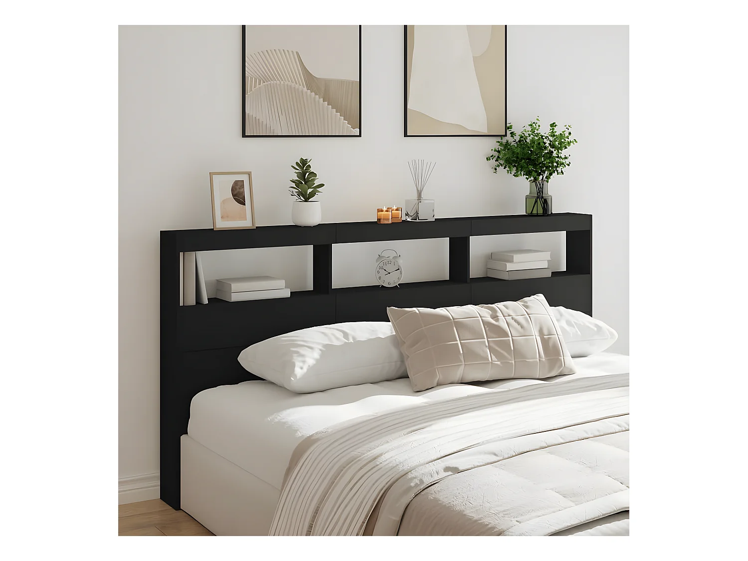 Armoire tête de lit avec LED noir 200x17x102 cm