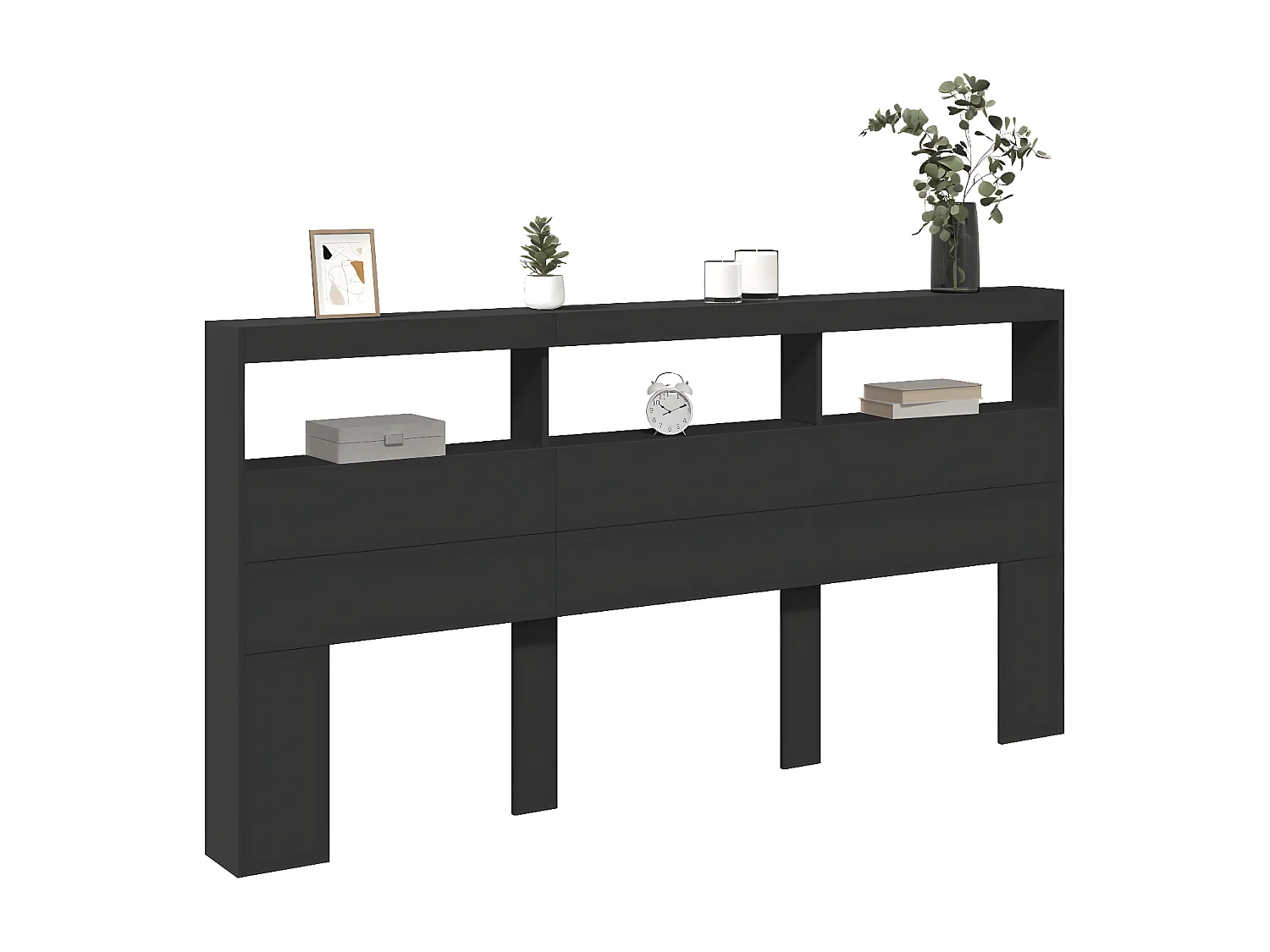 Cabecero de cama con luz LED negro 200x17x102 cm