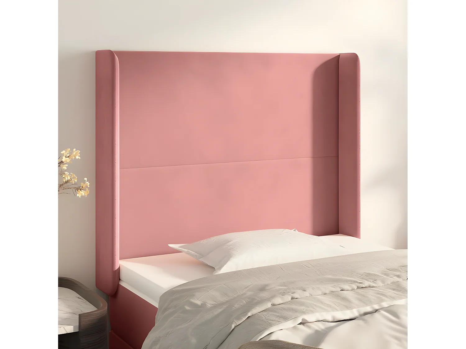 Cabecero con orejas de terciopelo rosa 93x16x118/128 cm