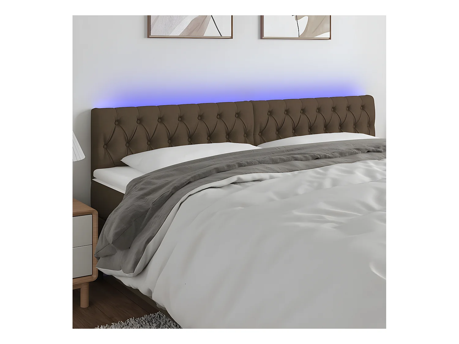 Tête de lit à LED Marron foncé 200x7x78/88 cm Tissu