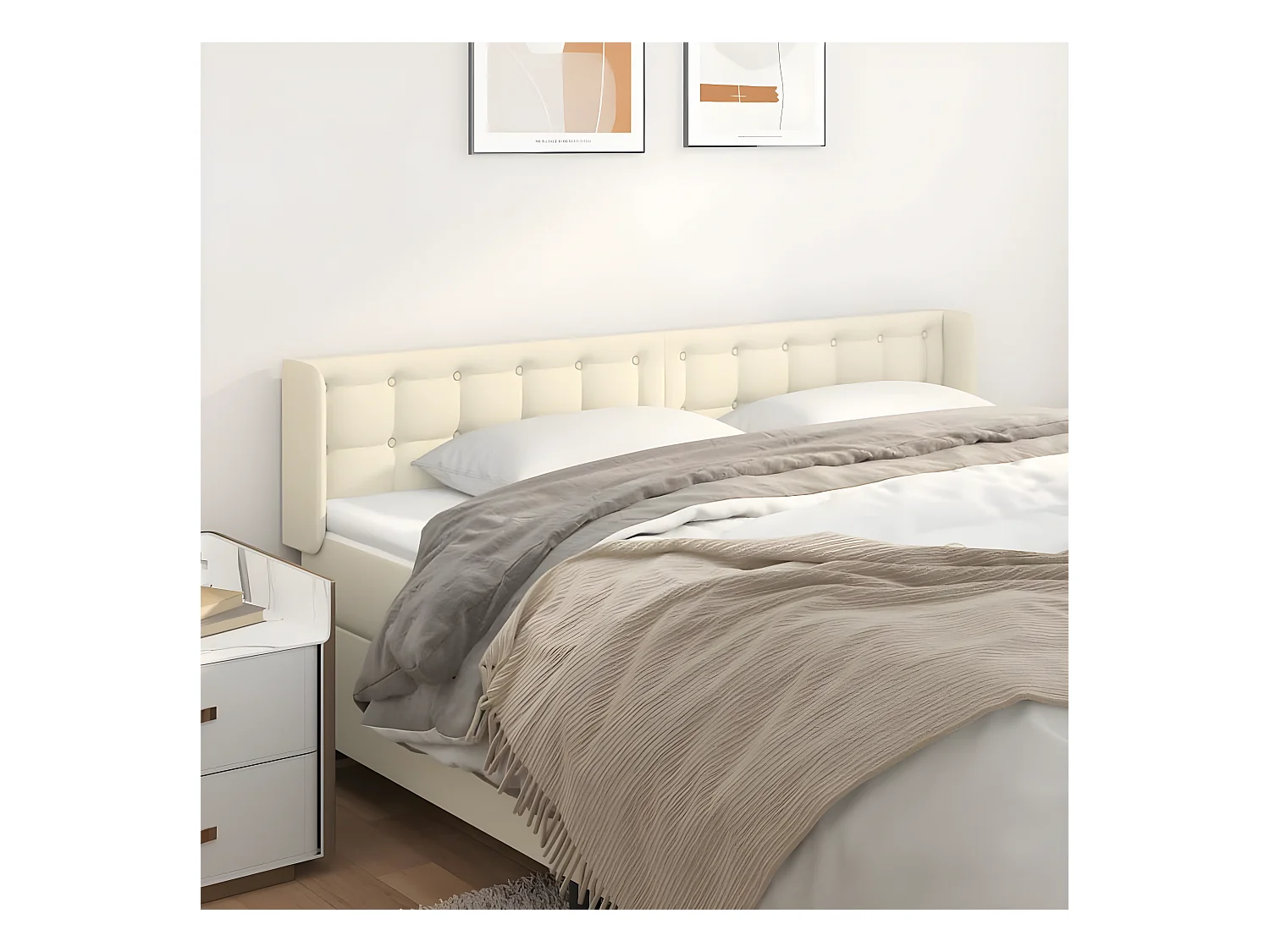 Tête de lit avec oreilles Crème 203x16x78/88 cm Similicuir