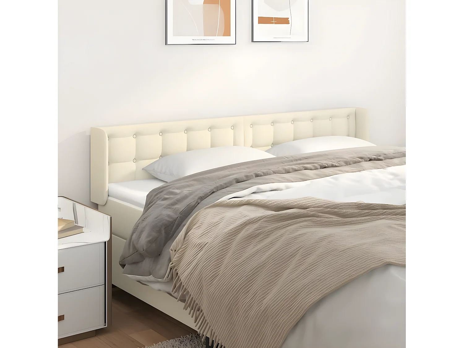 Tête de lit avec oreilles Crème 203x16x78/88 cm Similicuir