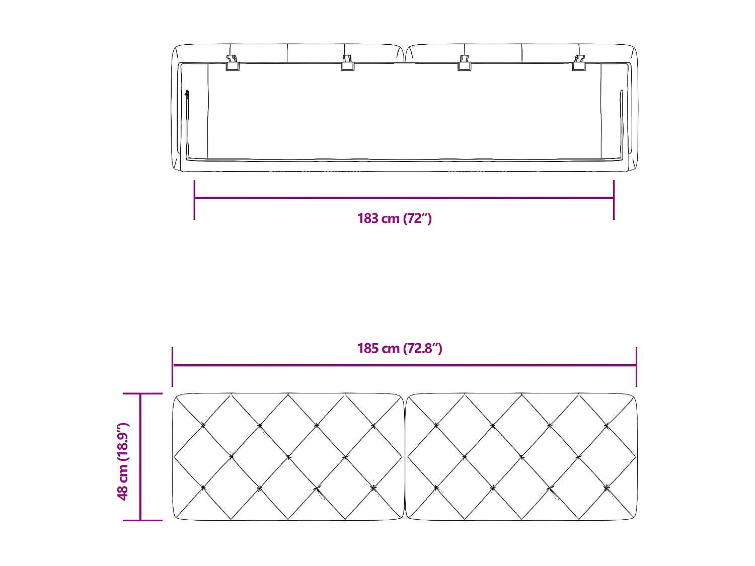 Coussin de tête de lit noir 180 cm velours