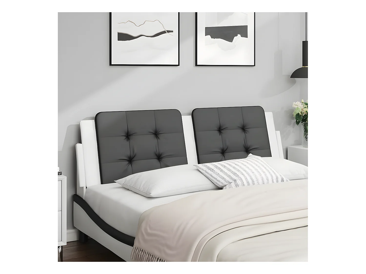 Coussin de tête de lit noir et blanc 160 cm similicuir
