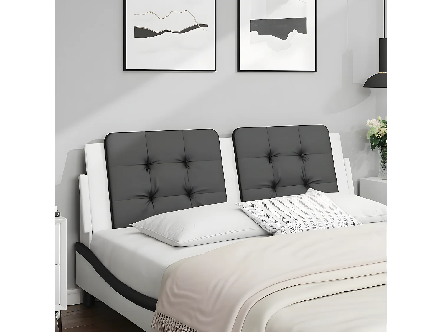 Coussin de tête de lit noir et blanc 160 cm similicuir