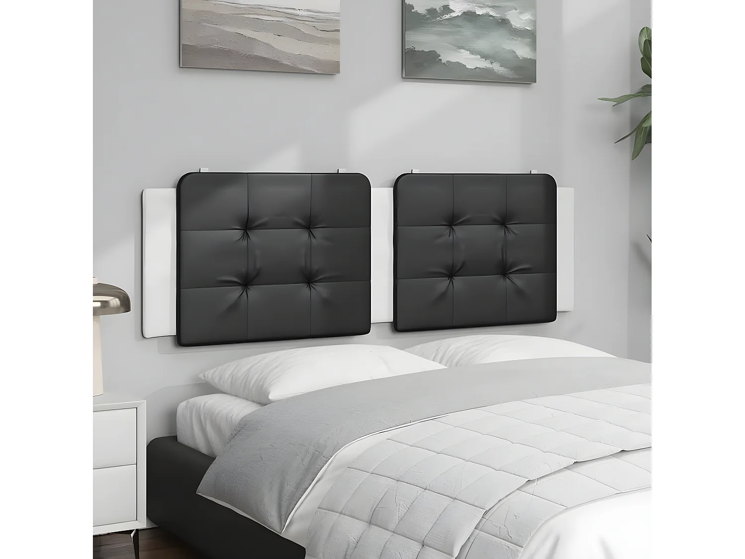 Coussin de tête de lit noir et blanc 160 cm similicuir