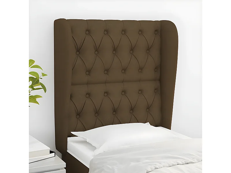 Tête de lit avec oreilles Marron foncé 83x23x118/128 cm Tissu