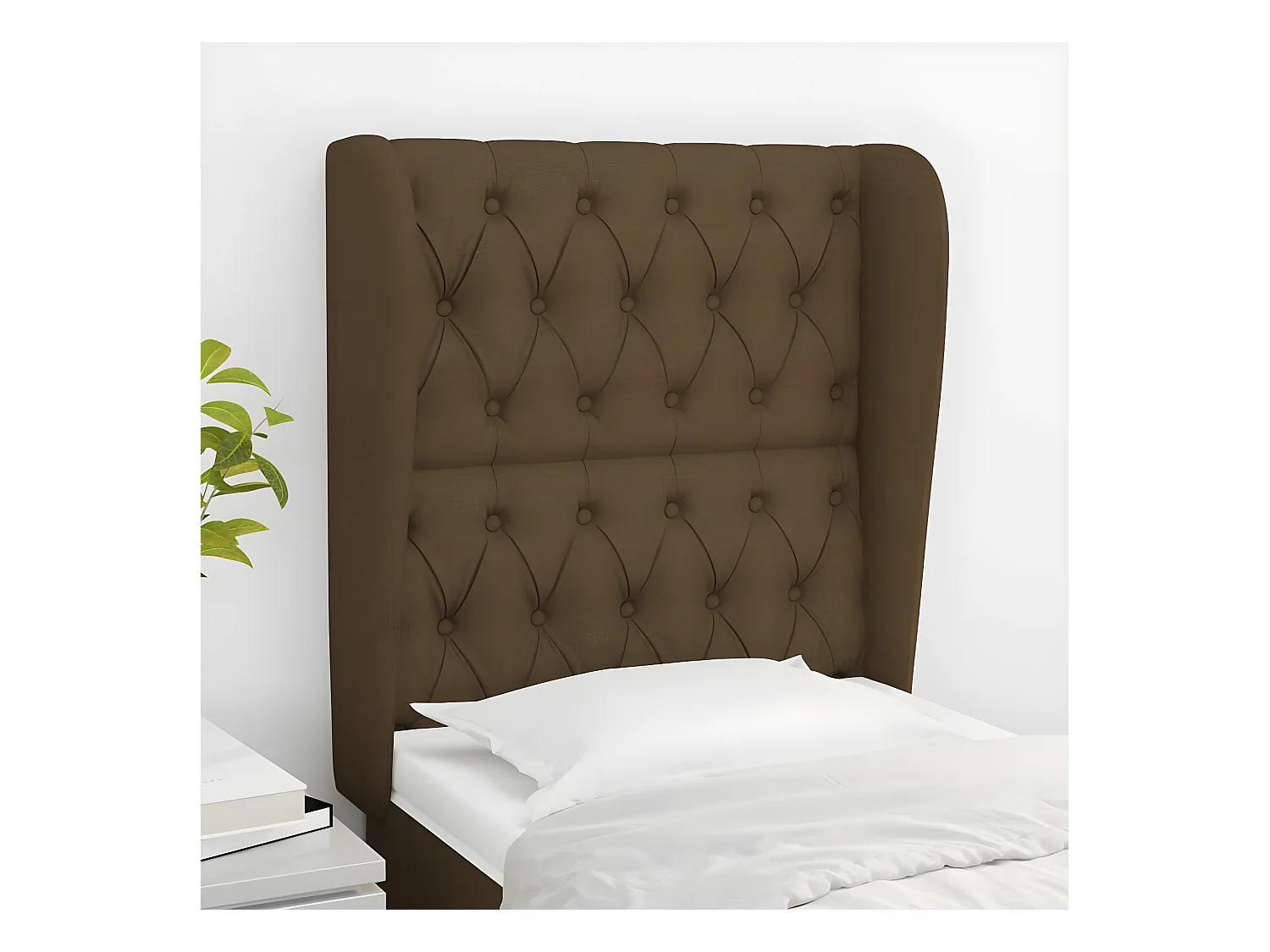 Tête de lit avec oreilles Marron foncé 83x23x118/128 cm Tissu
