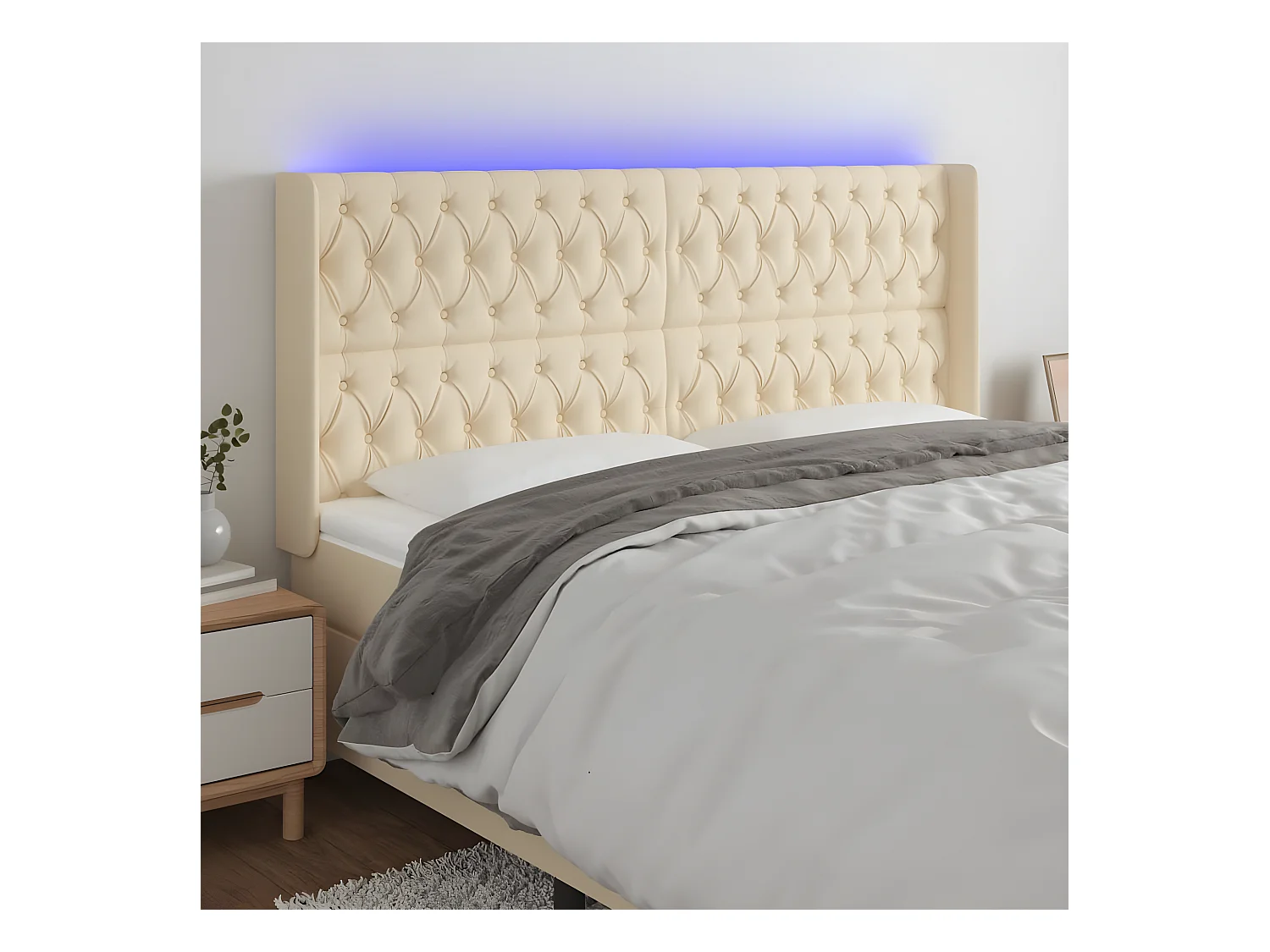 Hoofdbord LED 183x16x118/128 cm stof crèmekleurig