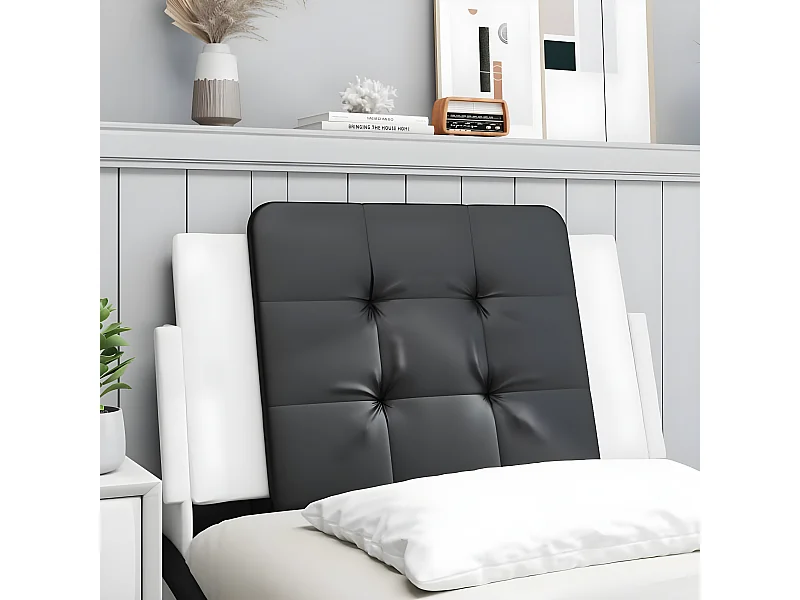 Coussin de tête de lit noir et blanc 90 cm similicuir