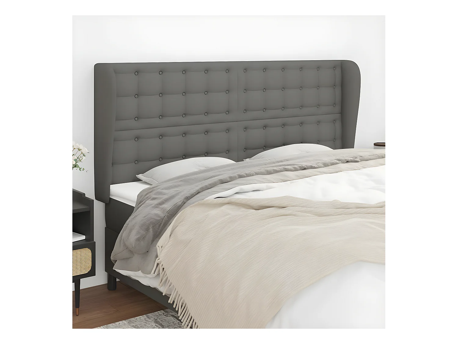 Tête de lit avec oreilles Gris foncé 183x23x118/128 cm Tissu