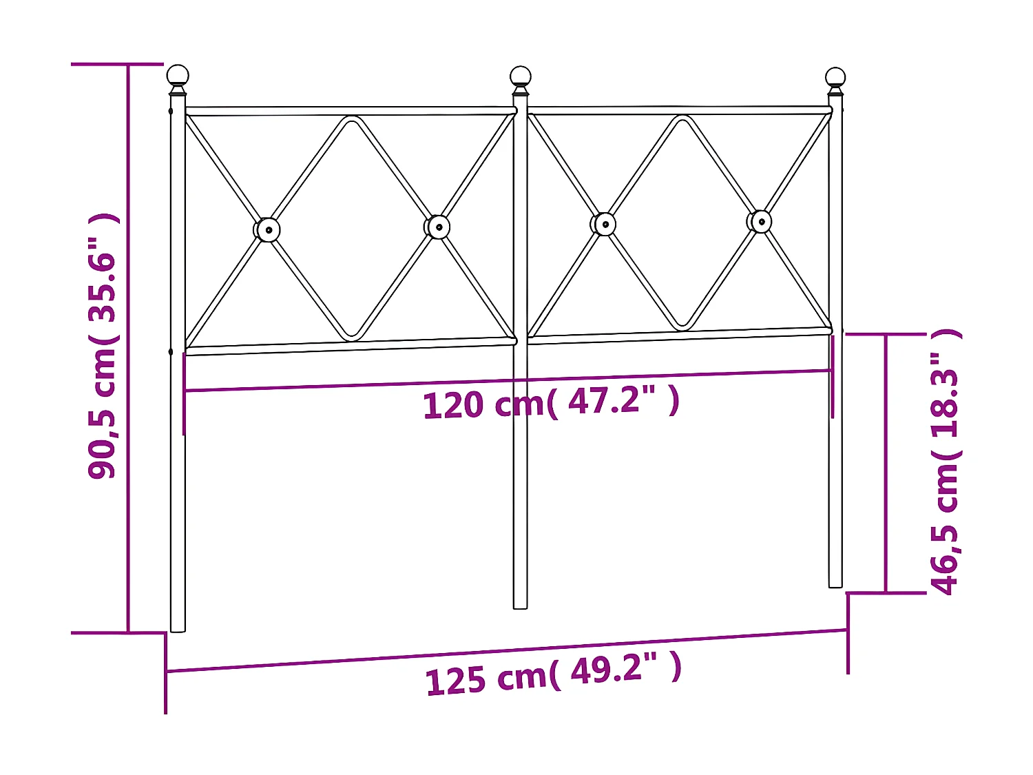Tête de lit métal noir 120 cm